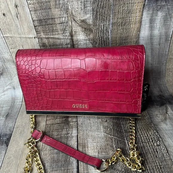 GUESS Pink Croc-Embossed Women's vegan Leather Bag - Picture 16 of 16